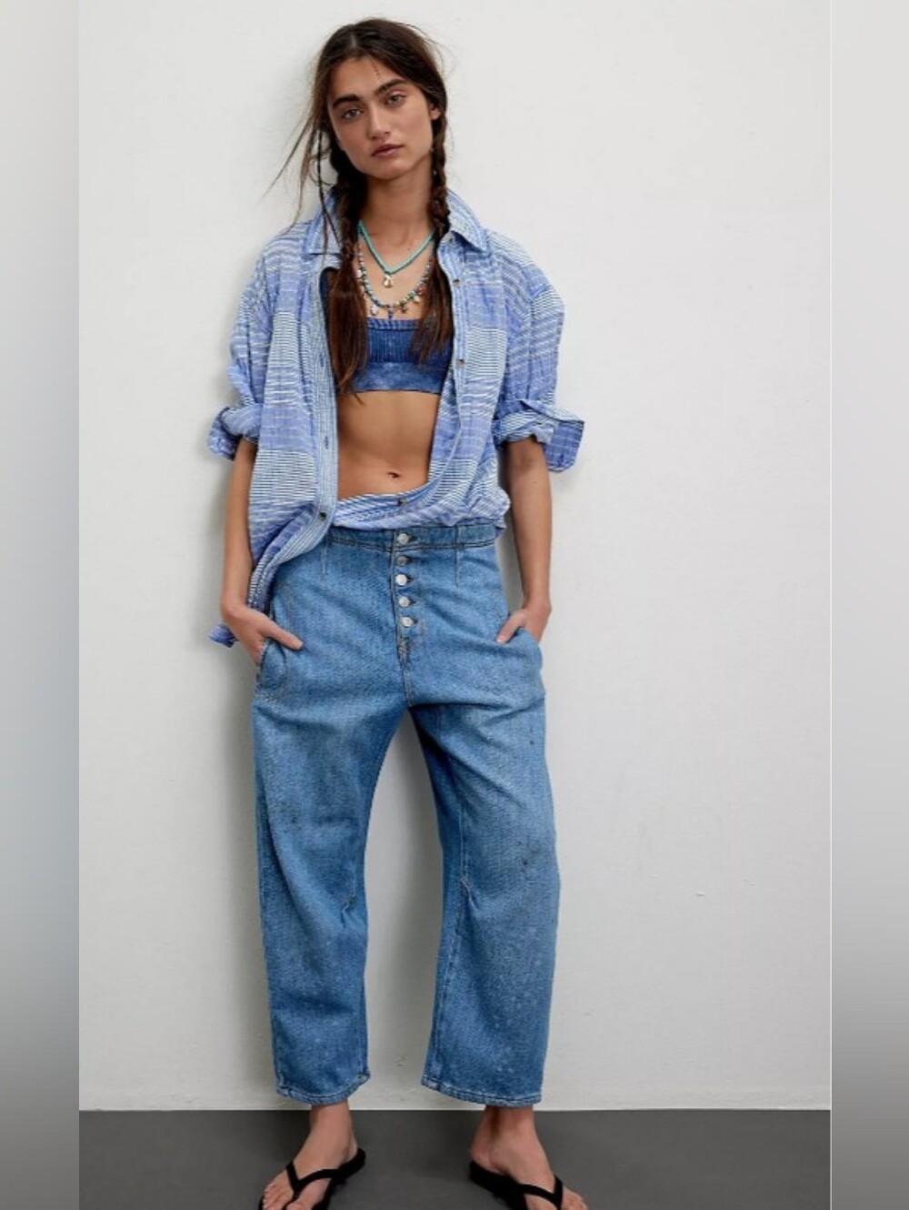 Free People We the Free Osaka Mid Rise Barrel Jeans Women’s 31 Wide Relaxed Boho